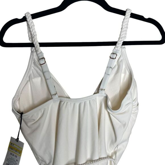 NWT Shade & Shore Braid Detail Extra High Leg One Piece Off White Swimsuit M - Picture 6 of 8